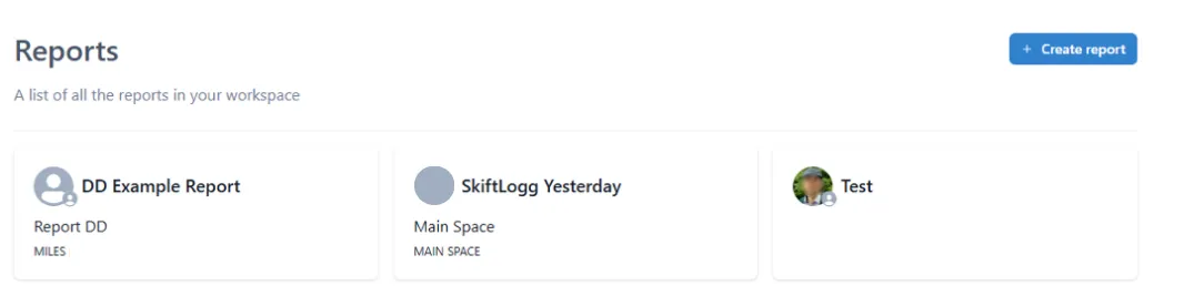 A list of all the reports in your workspace